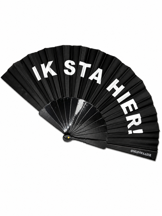 waaier - zwart - wit - tekst - IK STA HIER!