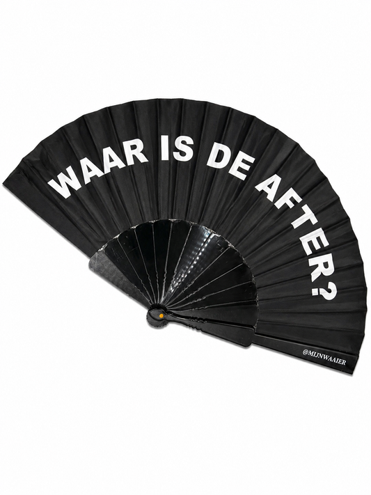 waaier - zwart - wit - tekst - WAAR IS DE AFTER