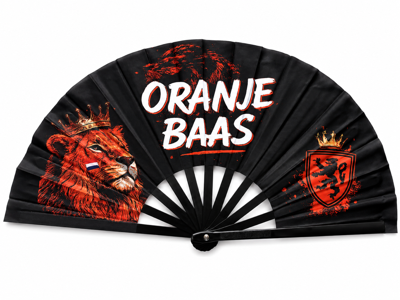WK waaier - XXL- voor hem - Zwart - wit - oranje - print - tekst
